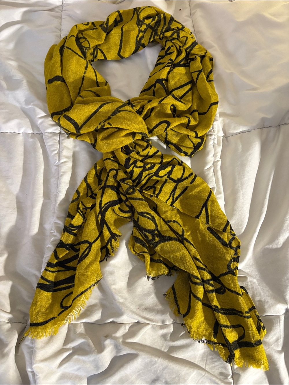 Mossimo Supply Co. Yellow Scarf with Black Abstract Print